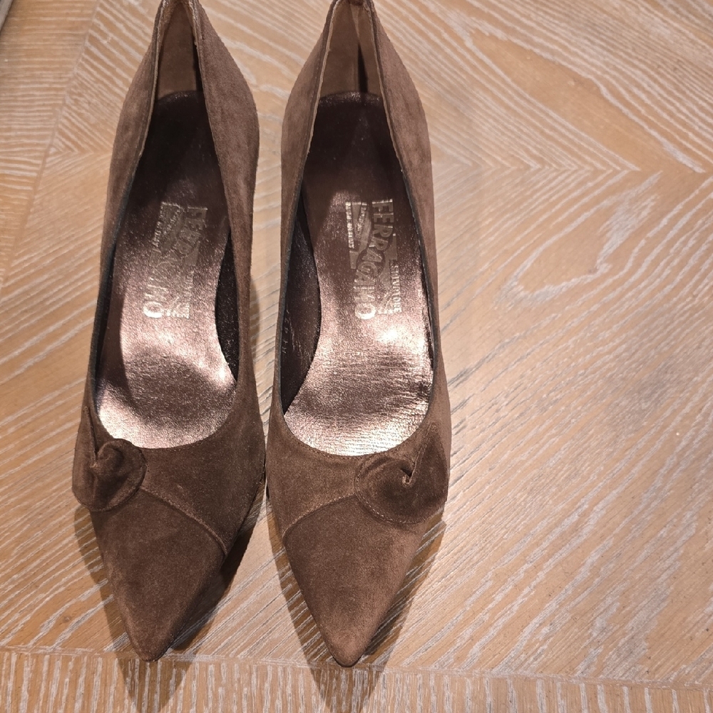 Salvatore Ferragamo Brown Suede Heels